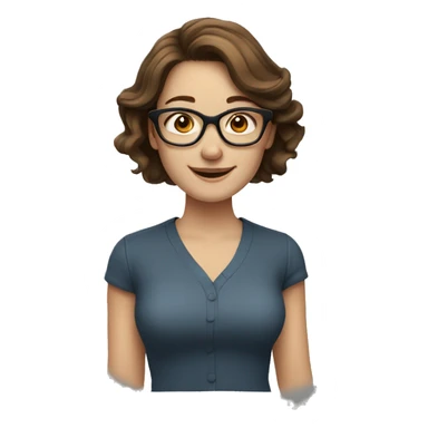 a brown hair woman, pale skin, wearing glasses and smiling  sticker