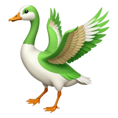 Emoji of a running goose with a very long neck and two legs. Use 🪿 shape but color it bright green (#39C700). The wings should be folded close to the body, not flapping. The legs should be clearly in a running motion, showing dynamic movement, not static. sticker
