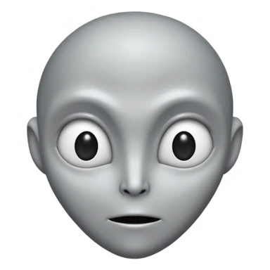 Grey alien head, black almond-shaped slanted eyes, pale grey skin, cartoon emoji, no background sticker