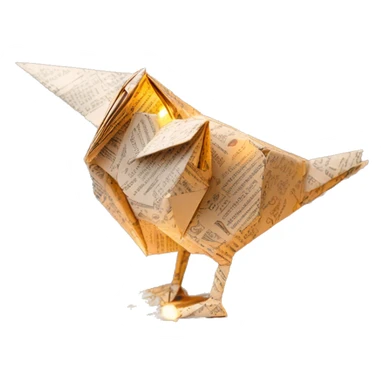 Sparkling patterned Beige Origami bird made of newspapers intricate patterns surrounded by fairy lights sticker