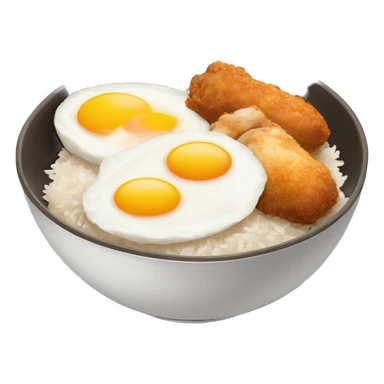 a bowl of rice with double sunny side up eggs and 2 chicken drumstick sticker