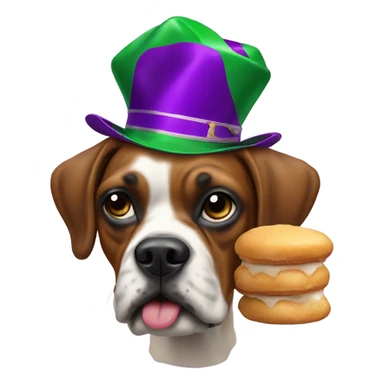 Mardi Gras boxer dog with beignets sticker