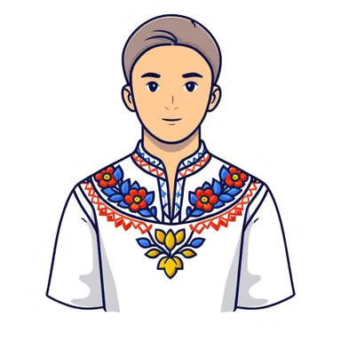 Athletic Ukrainian young man wearing traditional embroidered vyshyvanka shirt sticker
