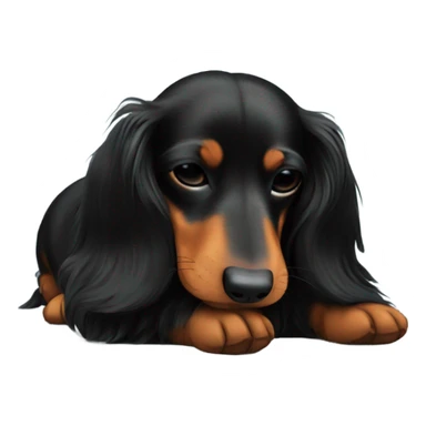 Black long haired Dachshund sleeping sticker