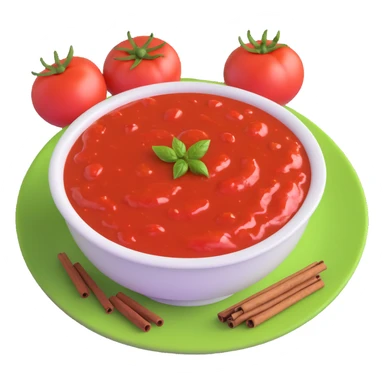 realistic 3D bowl of red tomato chutney with spices sticker