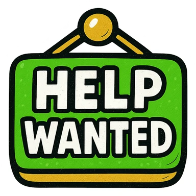 help wanted sign in green, white, and gold color scheme, bold and clear lettering, visually appealing, suitable for digital use sticker