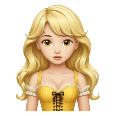 blonde long wavy hair girl with bangs and yellow heart corset dress sticker