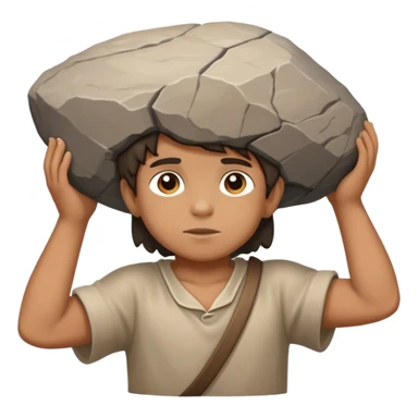 A stone child  carrying a large rock on his shoulders. Real 3D image sticker