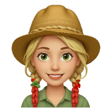 messy green clay mask and red tourist hat blond braided woman big eyes smiling and clay mask sticker