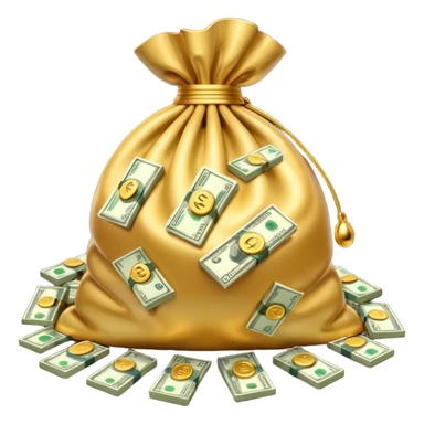 Luxury 3D emoji, overflowing money bag, stacks of cash, premium lighting, rich glossy look, ultra clean, transparent background


 sticker
