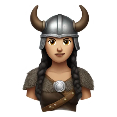 Viking woman with dark hair and viking horns on helmet and looks like Brunhilda sticker