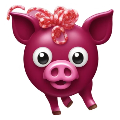 Sparkling Pig made of maroon sparkling sour candy laces andc sweets walking covered in sugar  sticker