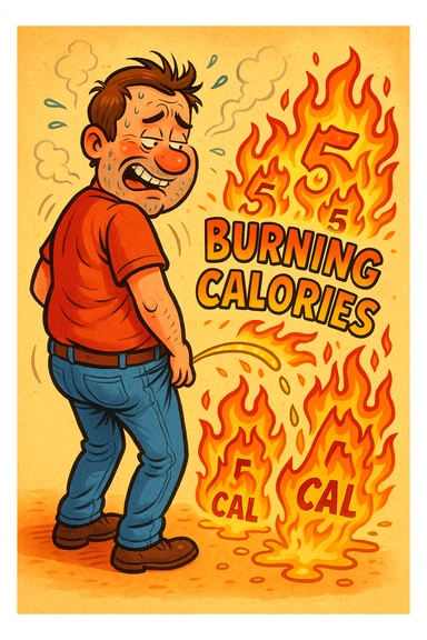 Uomo che fa Pipì, brucia calorie, come se fosse un termogenico in italiano sticker