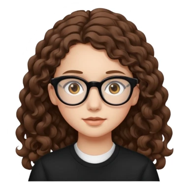 white teen girl with long brown curls, hazel eyes, and black frame glasses sticker