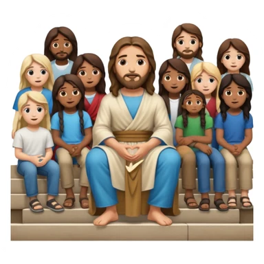 Jesus sitting on city steps, talking to a group of young people from various backgrounds sticker