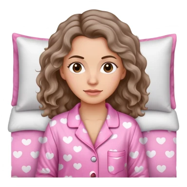 mulher branca de cabelos ondulado, olhos castanhos escuro de pijama rosa sticker