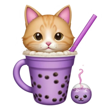 a cat drinking a purple bubble tea sticker