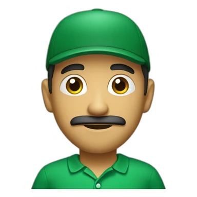 Mexican character with little beard, large eyes, wide nose, triangular eyebrow, wearing beret and green polo shirt sticker