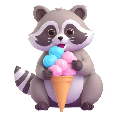 raccoon eating cotton candy sticker