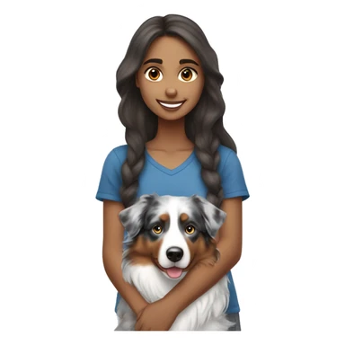 Girl with long brown hair holding blue merle Australian shepherd  sticker