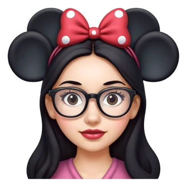 Woman Long dark hair wearing glasses Minnie mouse ears sticker