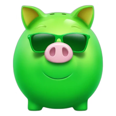green piggybank with green sunglasses sticker