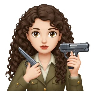 A brunette with long wavy, curly hair girl who is about to kill herself with a littlr gun pointed at her temple sticker