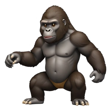 cinematic-gorilla-realistic-full-body-on-all-fours-emoji,-exuding-strength,-thick-dark-fur-in-the-light,-head-tilted-dramatically,-deep-friendly-eyes-filled-with-intense-intelligence,-simplified-yet-realistic-focused-features,-highly-detailed, zoomed out friendly  sticker
