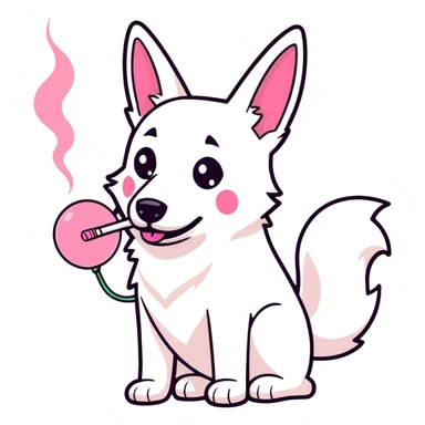 White belgian Shepard smokes a pink bong sticker