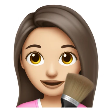 Long haired Brunette Esthetician wearing pink holding a fan brush sticker