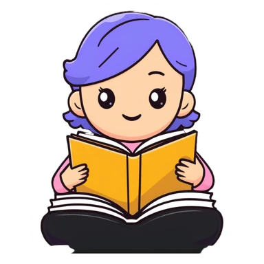 Young girl happily reading a colorful book sticker