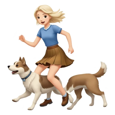 A beautiful girl with fair skin wearing a skirt happily chases the Alaskan dog sticker
