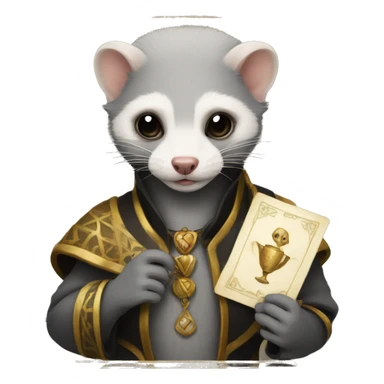 Grey Ferret holding a tarot card sticker