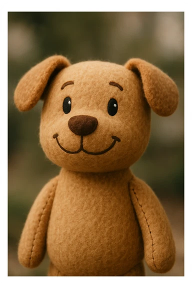 a happy dog plush portrait, fluffy texture, gentle expression sticker