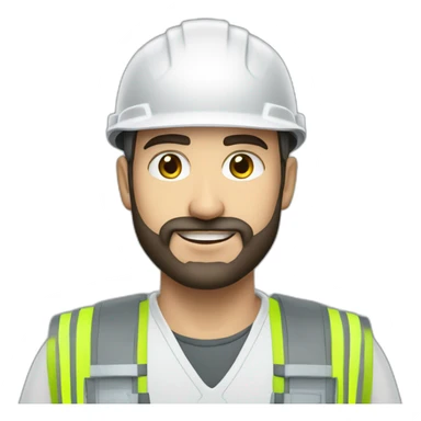 A young Turkish electrical engineer with a full beard, a white helmet and a phosphorescent protective vest sticker