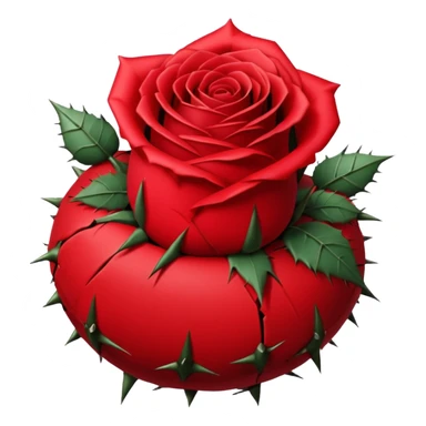 Deep red (#7A0F1E) no gradients, transparent background, high contrast, clean gothic aesthetic, designed to be readable at 128x129px a red rose wrapped around a bomb covered in thorns sticker
