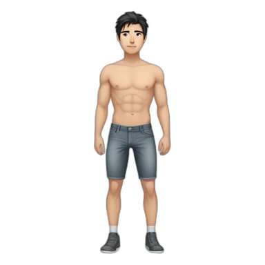 Guy, 20 y.o., black hair, amber eyes, white skin, full body with legs, without shirt, fit, abs, medicine urology sticker