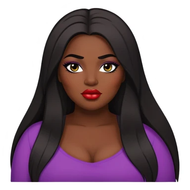 big plus size, dark skin, straight long hair, baddie,pretty lips, makeup, black eyeliner, long hair sticker