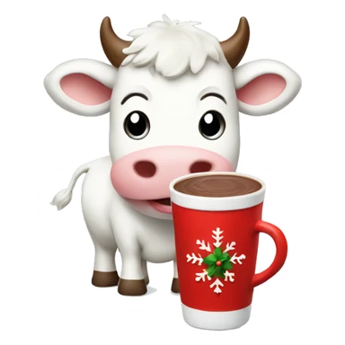 Christmas white cow with hot chocolate sticker