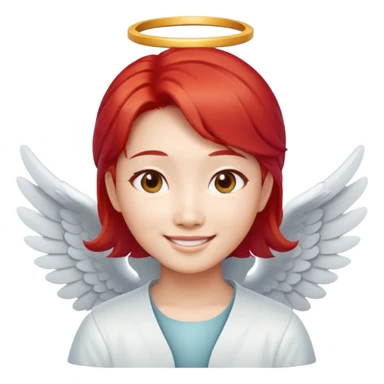 Smiling Asian angel with red hair and oval face sticker