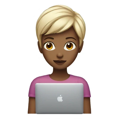Girl short hair with macbook sticker