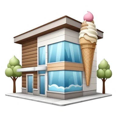 ice cream store at an angle, modern building wood, gray, white materials modern, at an angle sticker