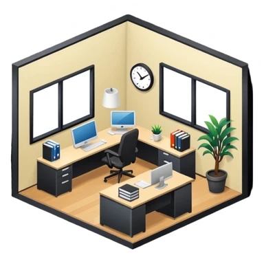 office room of designers isometric sticker