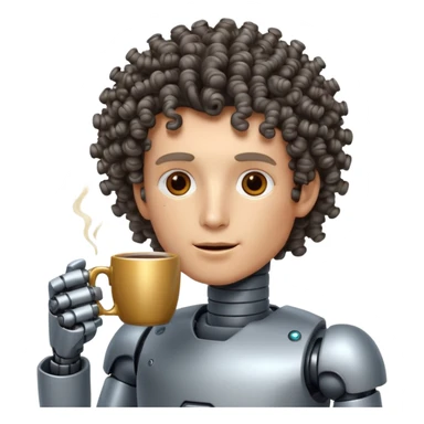 curly man robot drink coffe sticker