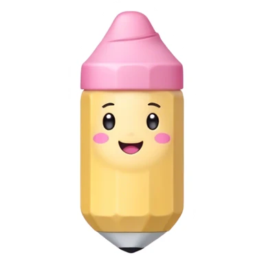 Cute Kawaii Fat Pencil, round and chunky, soft pastel yellow with a cute eraser cap, tiny winking face, glowing highlights, cheerful and ready for doodles! sticker