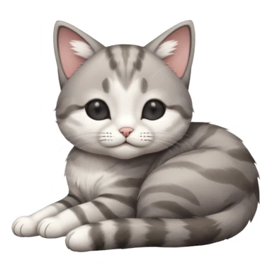 grey and white small cat with its eyes closed lying down with his head leaning on his paw sticker