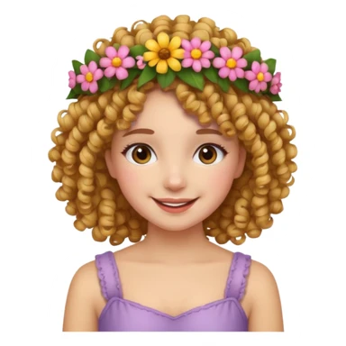 curly hair girl with flower crowns sticker