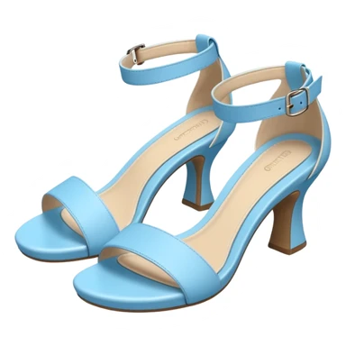 A 3D cartoon sky-blue open-toe sandal with ankle straps and smooth curved sole, isolated plain background, Memoji-style rendering. sticker