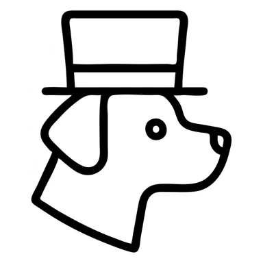 dog wearing a tophat, outlined icon style, no fill, simple and clean lines sticker