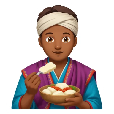 some guy eating 1kg of mozzarella, make it nepalese, more brown sticker